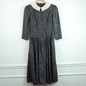 Vintage Medium Flannel Prairie Dress Cottagecore Paisley Modest Victorian 80s